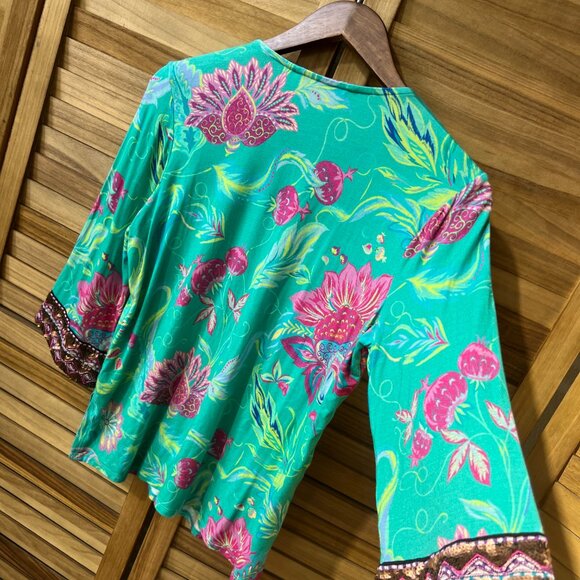 Soft Surroundings Maddalena Embroidered Beaded Tunic Blouse Top MP Turquoise - Picture 13 of 15